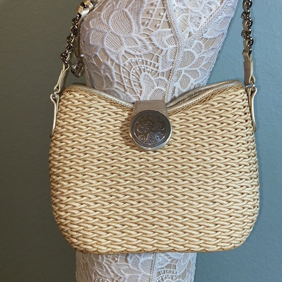 EUC Brighton Jute Straw Leather Trim chain Shoulder Bag - Picture 2 of 16